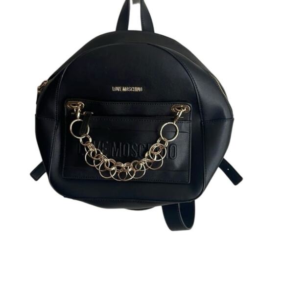 Love Moschino detachable pocket backpack with chain in black main image 8